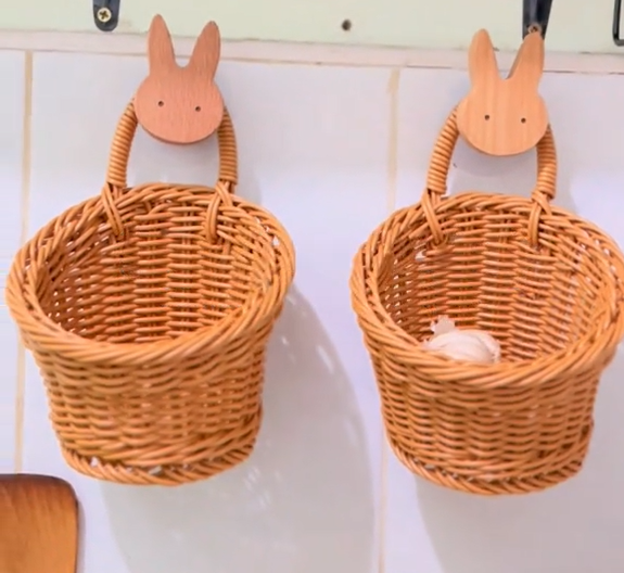 Handwoven Wooden Hanging Basket (Set of 2)