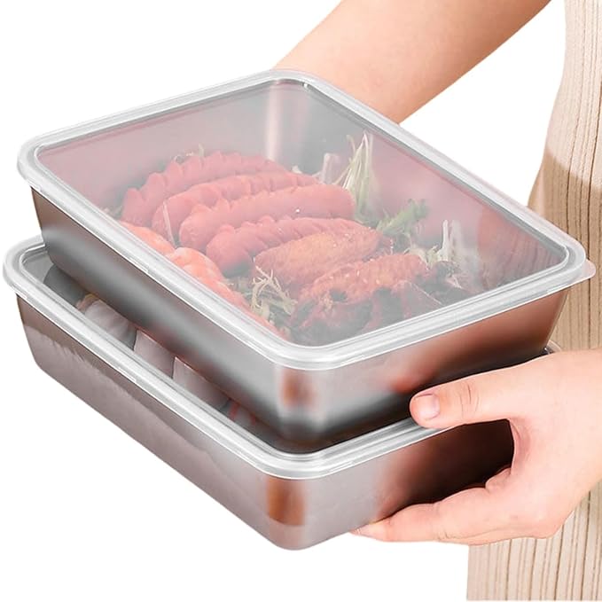Stainless Steel Food Storage Plates with Lids (Set of 2)