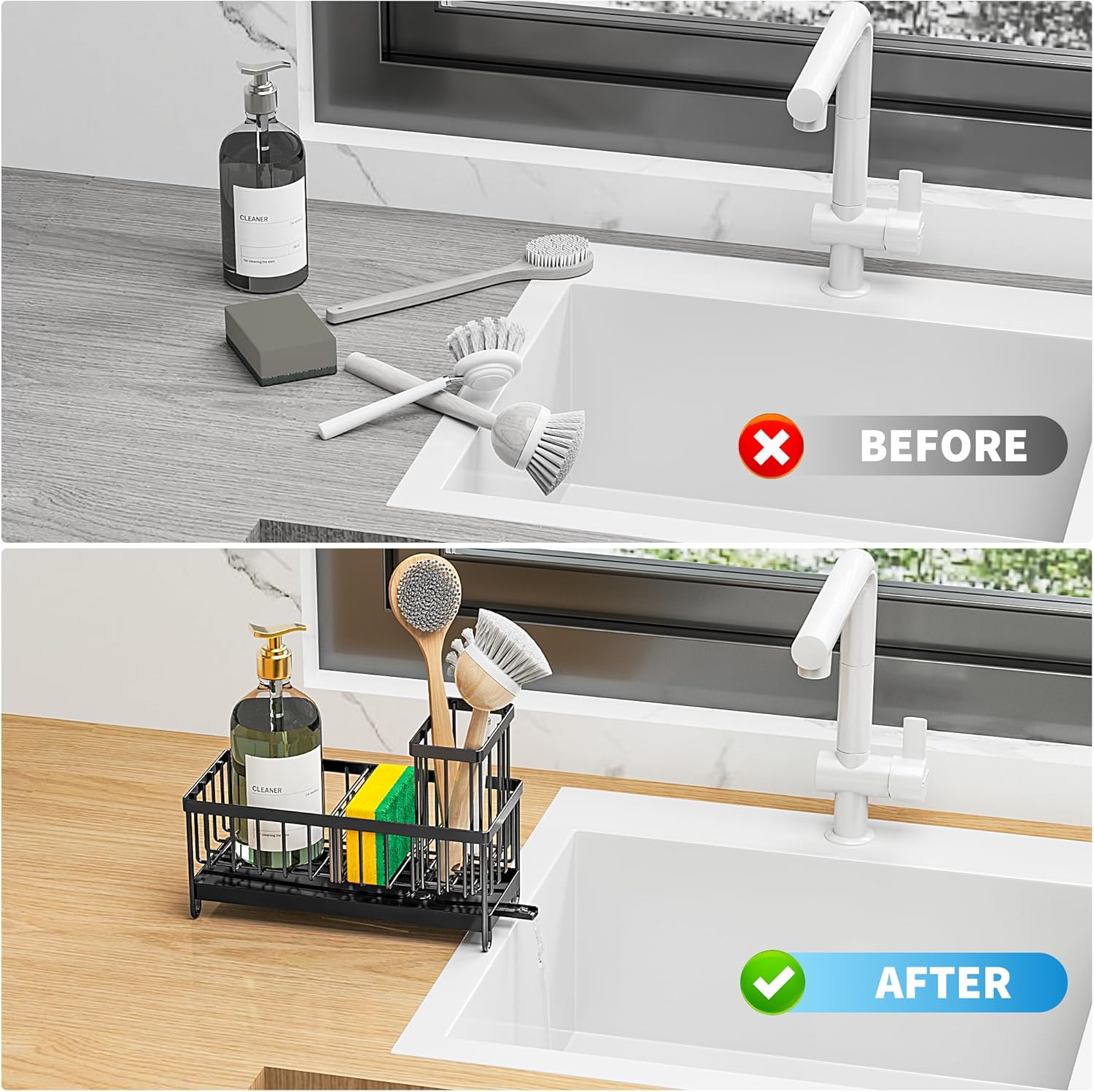 Multi-Functional Sink Organizer with Brush Holder