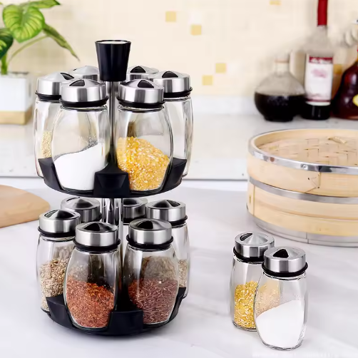 Spice Jar Glass Bottle Rack Set