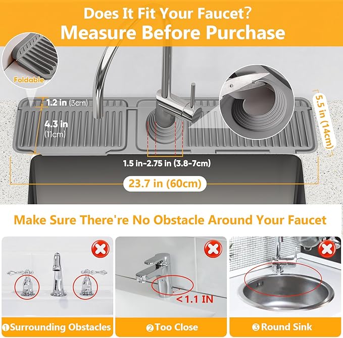 Self-Draining Faucet Splash Guard Mat