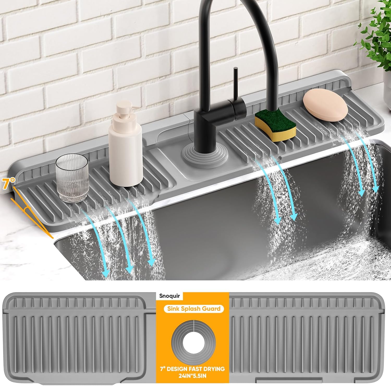 Self-Draining Faucet Splash Guard Mat