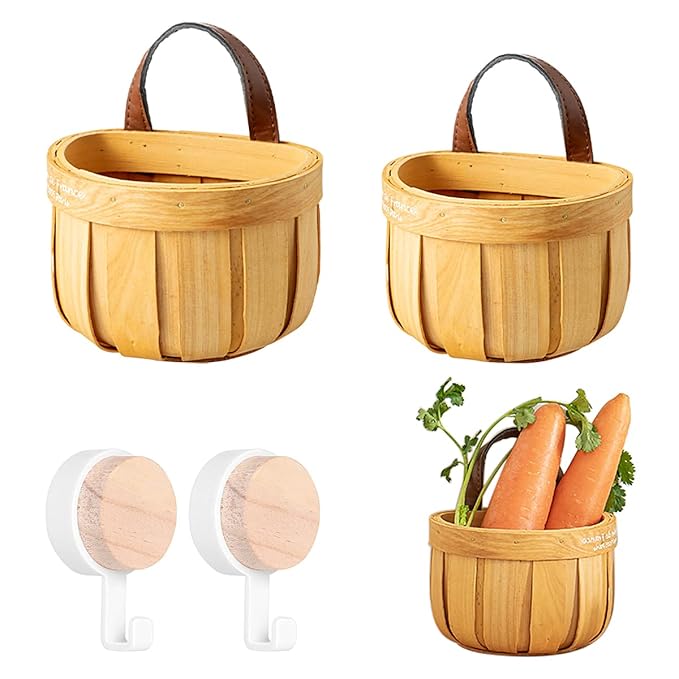Handwoven Wooden Hanging Basket (Set of 2)