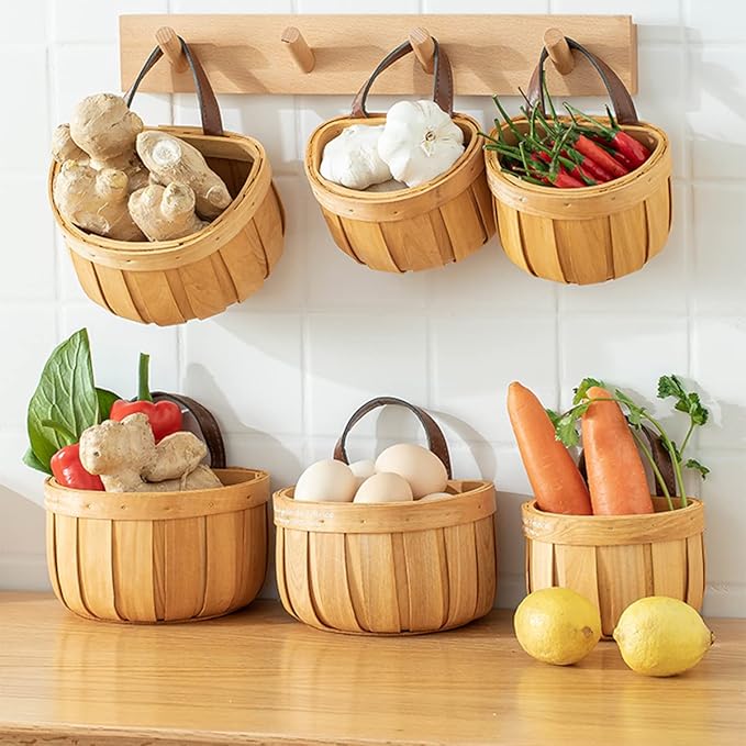 Handwoven Wooden Hanging Basket (Set of 2)