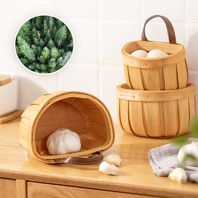 Handwoven Wooden Hanging Basket (Set of 2)