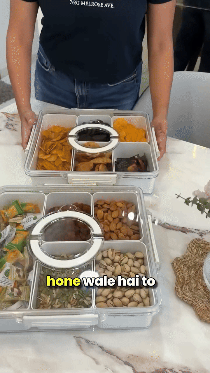 Multi-Section Transparent Snack Container with Lid