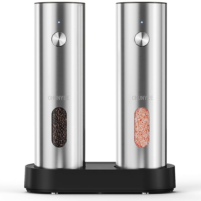 Electric Salt and Pepper Grinder Set with Rechargeable Base
