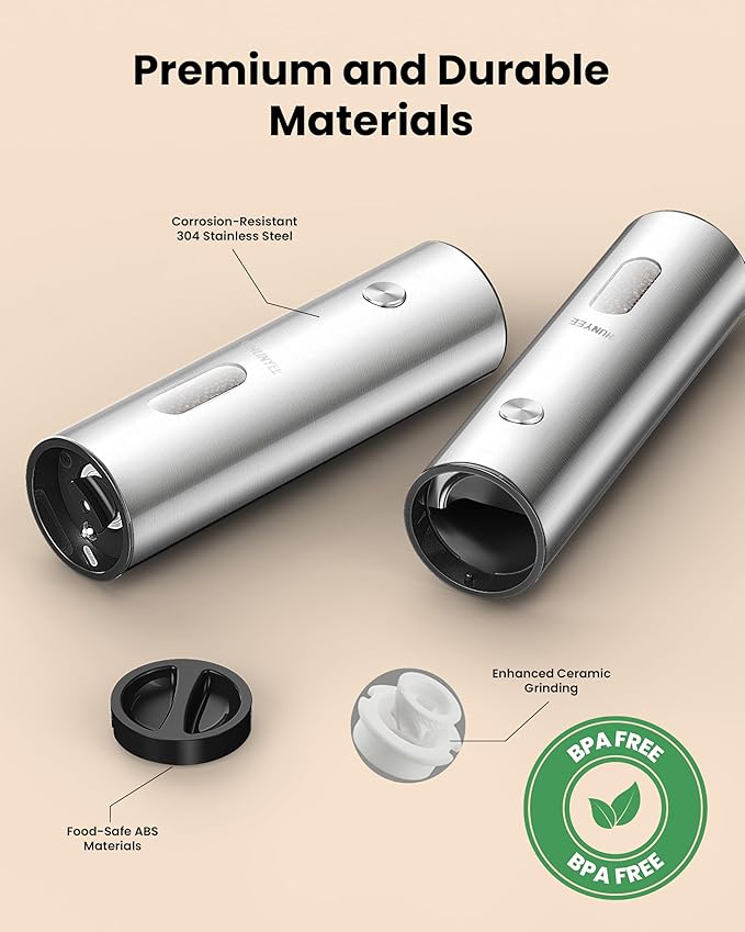 Electric Salt and Pepper Grinder Set with Rechargeable Base