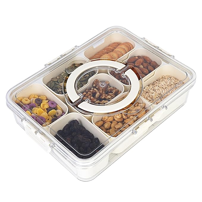 Multi-Section Transparent Snack Container with Lid