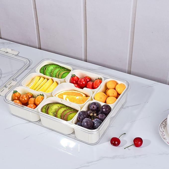 Multi-Section Transparent Snack Container with Lid