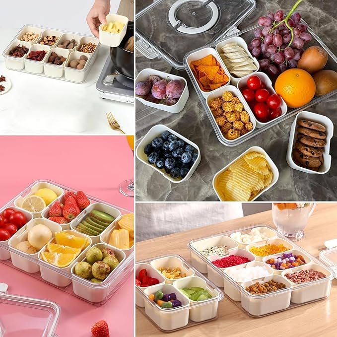 Multi-Section Transparent Snack Container with Lid