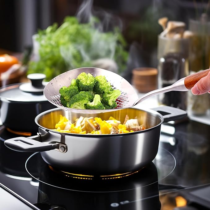 Large Skimmer Slotted Spoon with Wooden Handle (Set of 2)