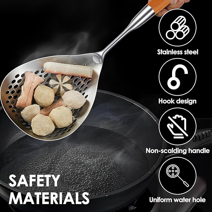 Large Skimmer Slotted Spoon with Wooden Handle (Set of 2)