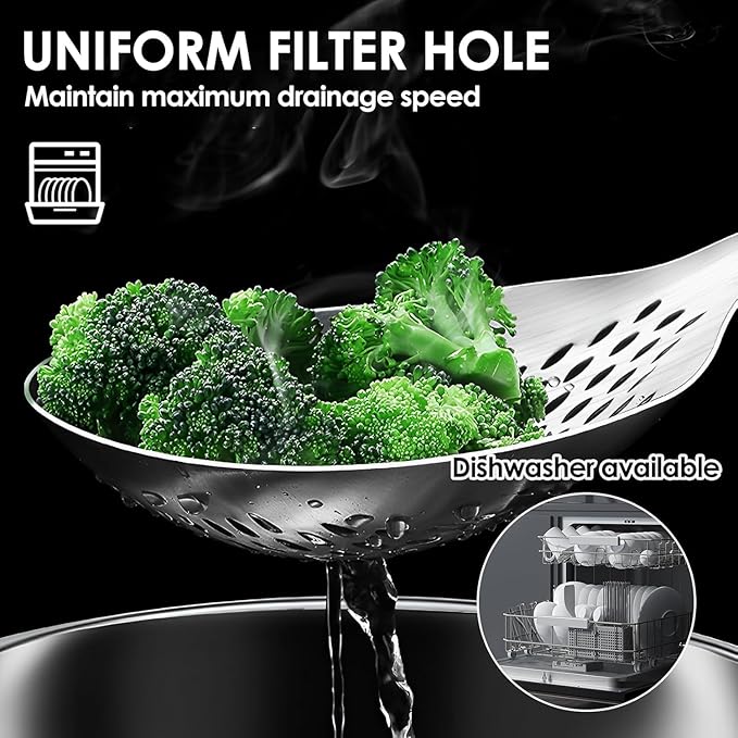 Large Skimmer Slotted Spoon with Wooden Handle (Set of 2)