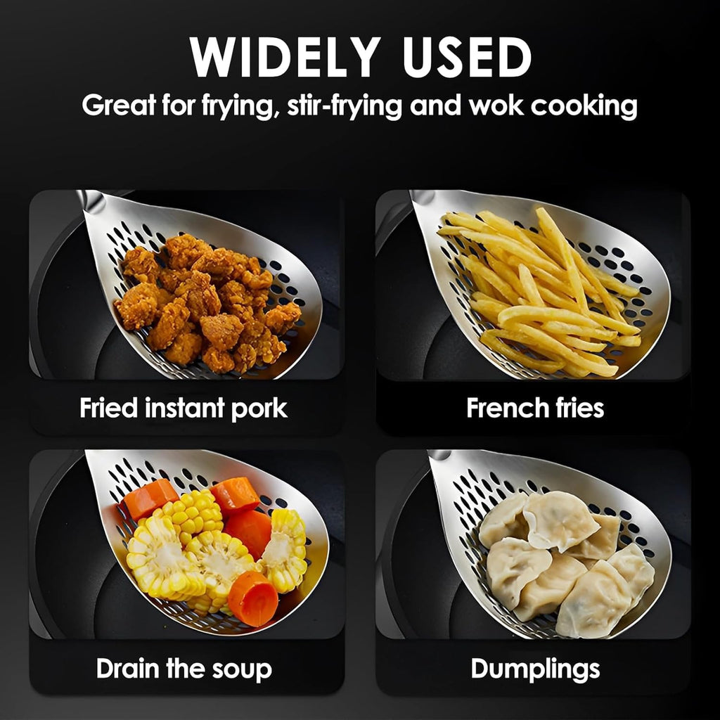 Large Skimmer Slotted Spoon with Wooden Handle (Set of 2)