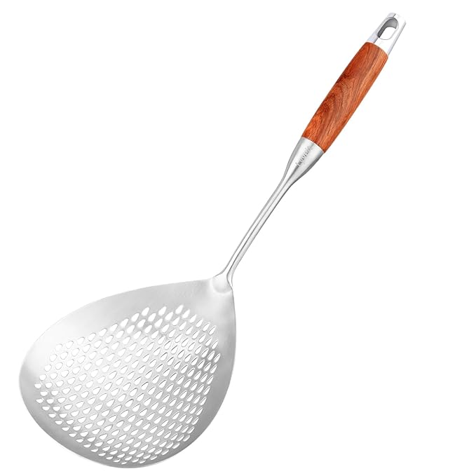 Large Skimmer Slotted Spoon with Wooden Handle (Set of 2)