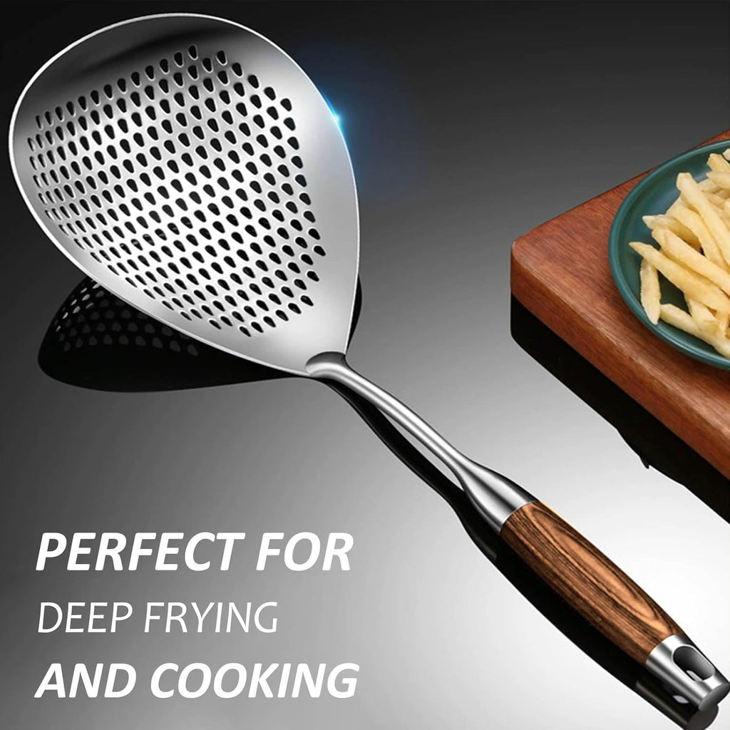 Large Skimmer Slotted Spoon with Wooden Handle (Set of 2)