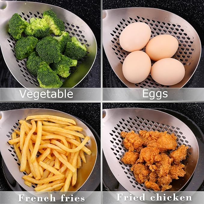 Large Skimmer Slotted Spoon with Wooden Handle (Set of 2)